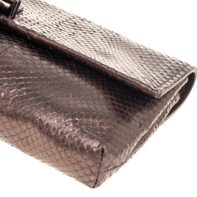 Pre Owned Reed Krakoff Metallic Bronze Python Ayer Standard Clutch