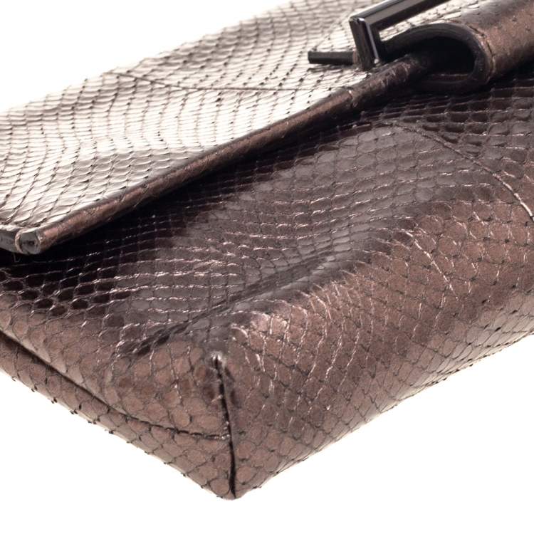 Pre Owned Reed Krakoff Metallic Bronze Python Ayer Standard Clutch
