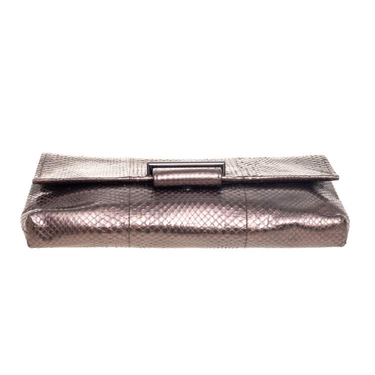 Pre Owned Reed Krakoff Metallic Bronze Python Ayer Standard Clutch