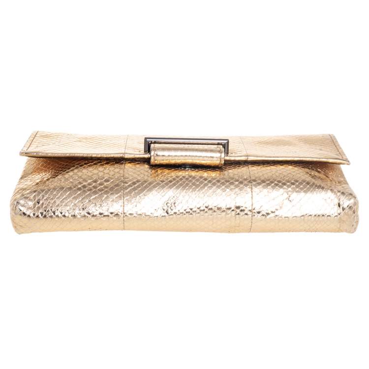 Pre Owned Reed Krakoff Metallic Gold Python Clutch