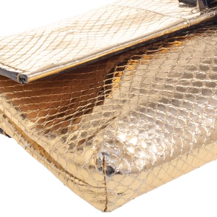 Pre Owned Reed Krakoff Metallic Gold Python Clutch