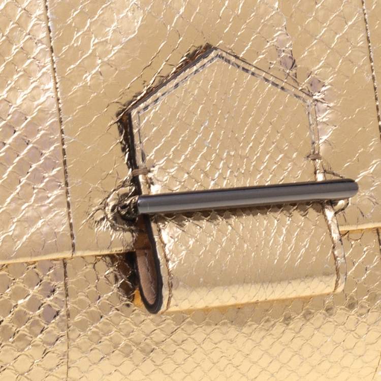 Pre Owned Reed Krakoff Metallic Gold Python Clutch