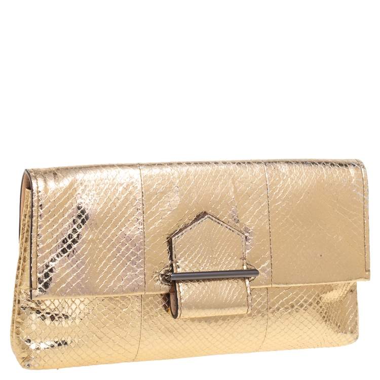 Pre Owned Reed Krakoff Metallic Gold Python Clutch