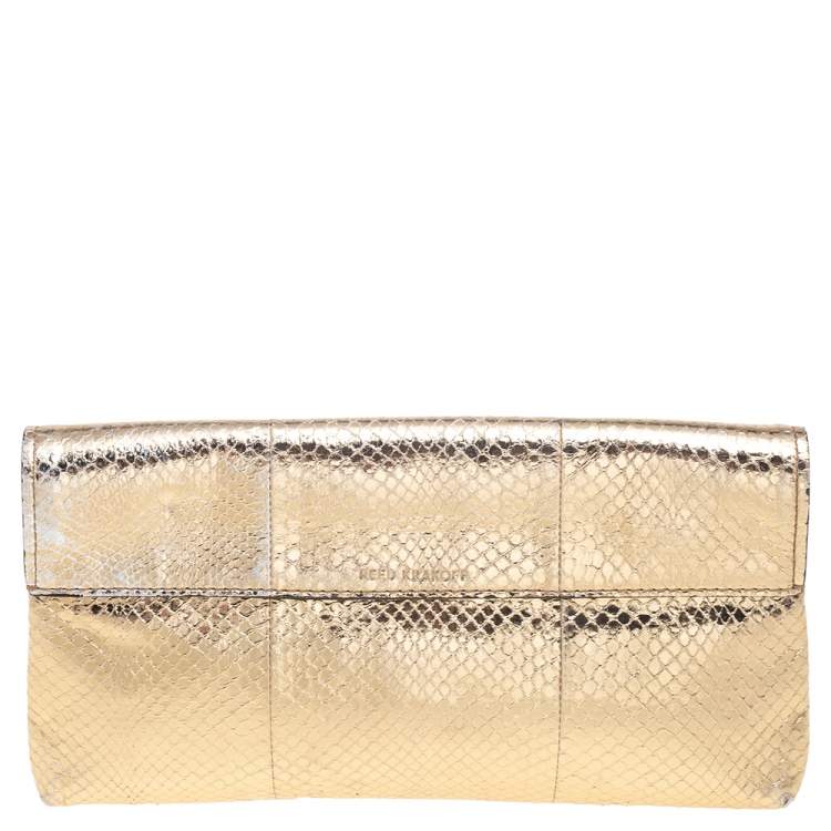 Pre Owned Reed Krakoff Metallic Gold Python Clutch