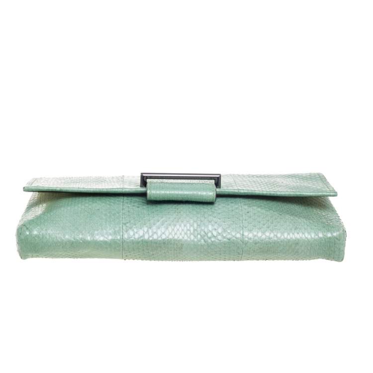 Pre Owned Reed Krakoff Mint Green Python Clutch