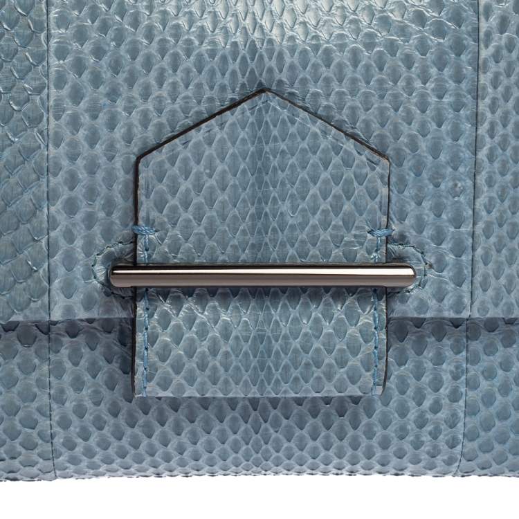 Pre Owned Reed Krakoff Light Blue Snakeskin Envelope Clutch
