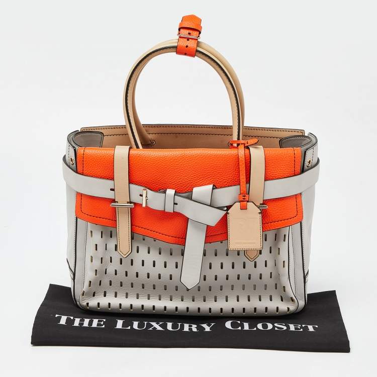 Pre Owned Reed Krakoff Orange/Off White Leather Gator Boxer II Tote