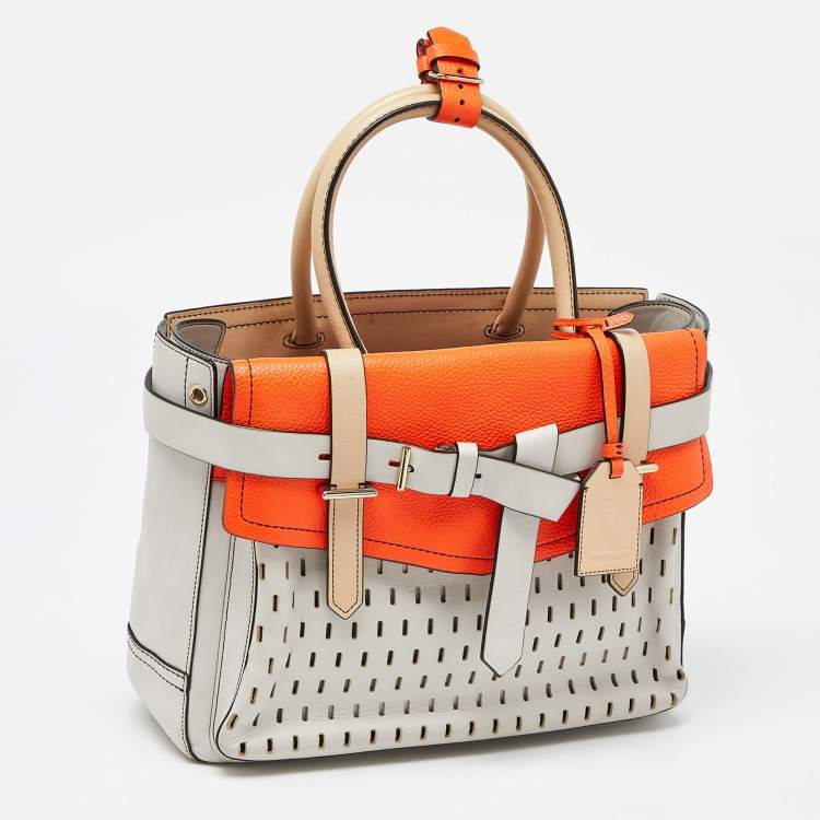 Pre Owned Reed Krakoff Orange/Off White Leather Gator Boxer II Tote