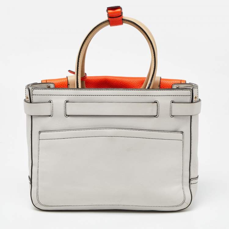 Pre Owned Reed Krakoff Orange/Off White Leather Gator Boxer II Tote