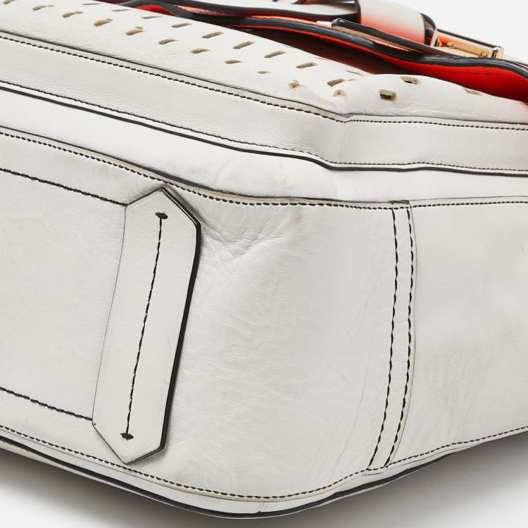 Pre Owned Reed Krakoff Orange/Off White Leather Gator Boxer II Tote
