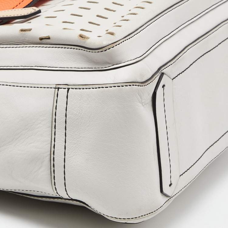 Pre Owned Reed Krakoff Orange/Off White Leather Gator Boxer II Tote