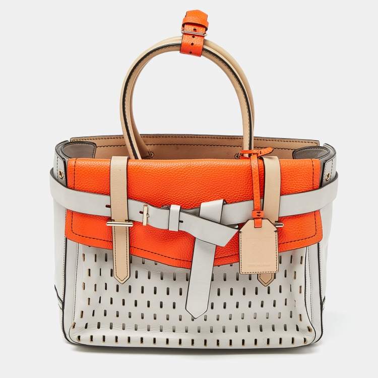 Pre Owned Reed Krakoff Orange/Off White Leather Gator Boxer II Tote