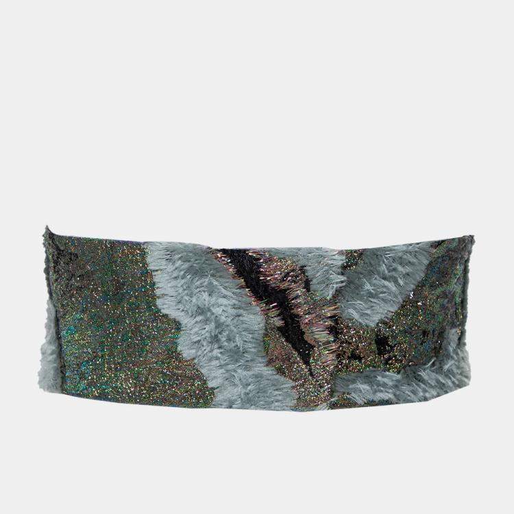 Pre Owned Reem Acra Multicolor Lurex Jacquard & Faux Fur Beaded Heart Detail Waist Belt M