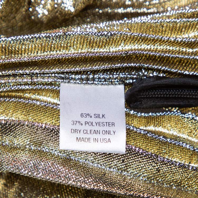 Pre Owned Reem Acra Gold Lurex Silk Pleated Maxi Skirt M