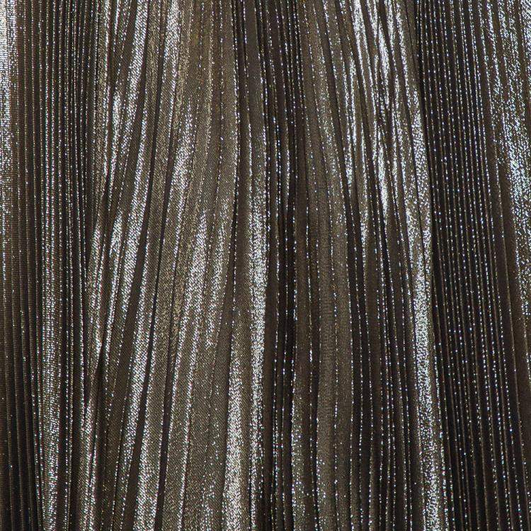 Pre Owned Reem Acra Gold Lurex Silk Pleated Maxi Skirt M