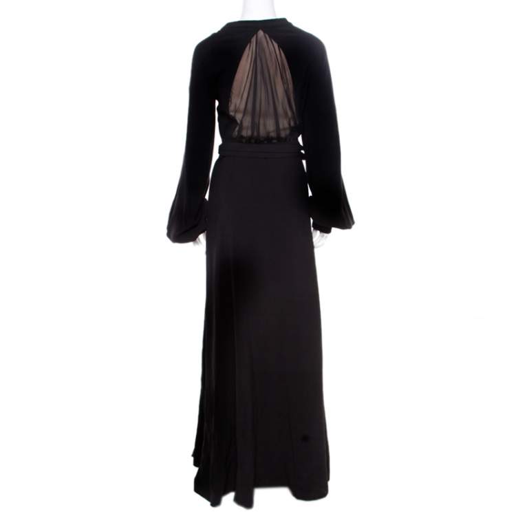 Pre Owned Reem Acra Black Silk Maxi Wrap Dress L