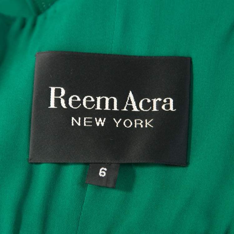 Pre Owned Reem Acra Green Chiffon Silk Layered Ruffle Strapless Gown M 