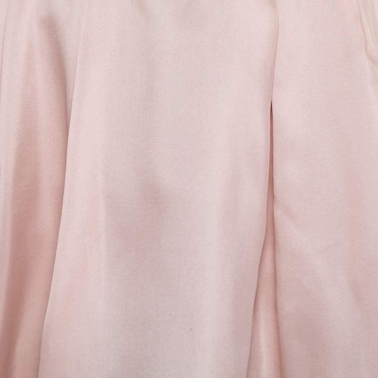 Pre Owned Reem Acra Pink Silk Ruffled Asymmetric Hem Strapless Gown M