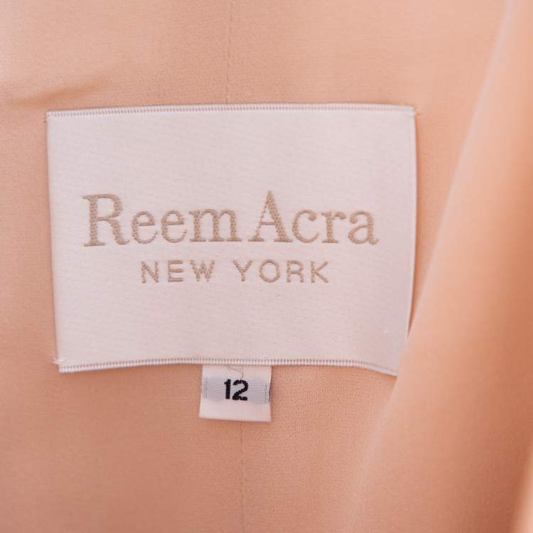 Pre Owned Reem Acra Pink Silk Ruffled Asymmetric Hem Strapless Gown M