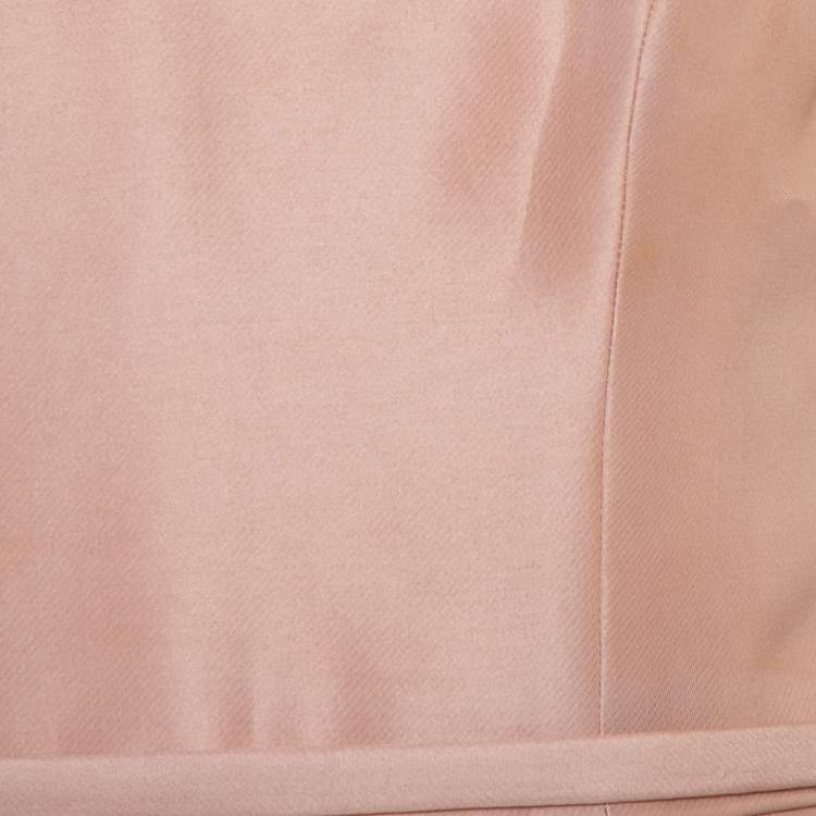Pre Owned Reem Acra Pink Silk Ruffled Asymmetric Hem Strapless Gown M