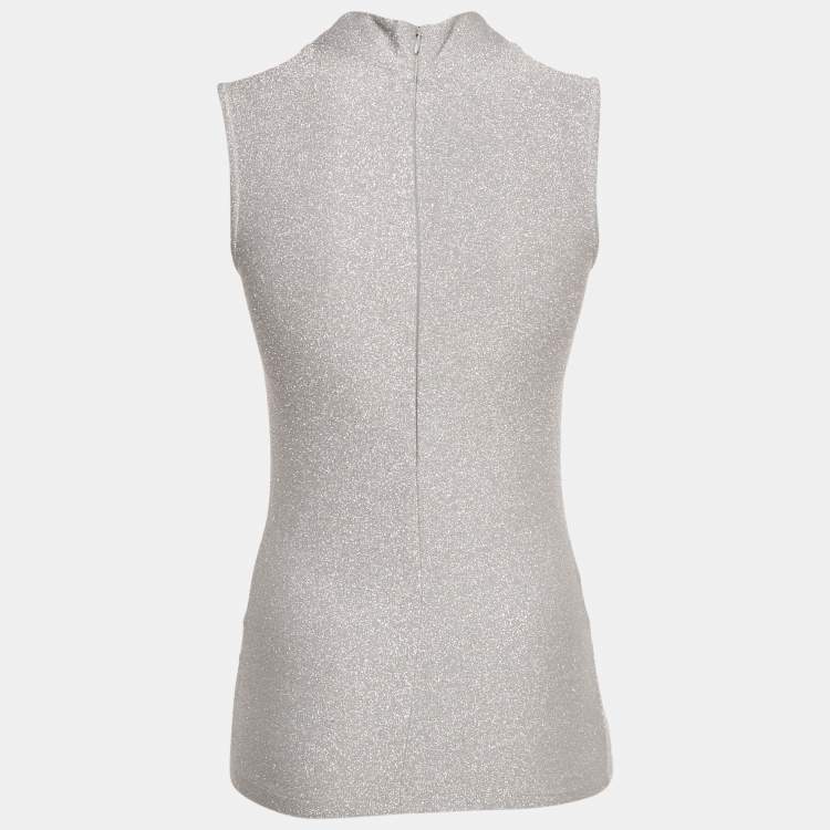 Pre Owned Reiss Silver Lurex Knit High Neck Aries Top XS 