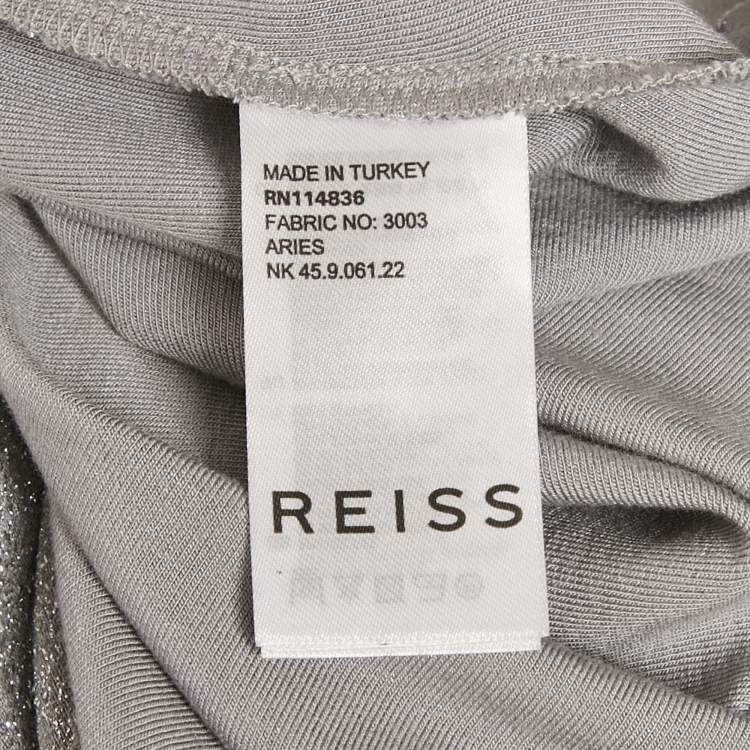 Pre Owned Reiss Silver Lurex Knit High Neck Aries Top XS 
