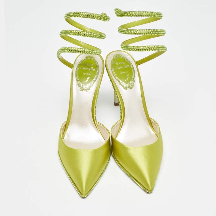 Pre Owned René Caovilla Green Satin Crystal Embellished Cleo Pumps Size 36