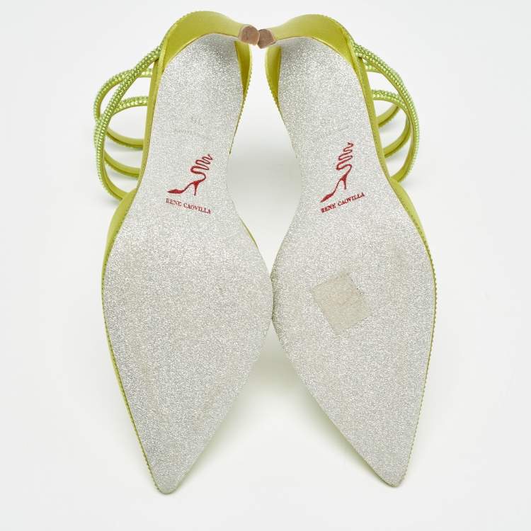 Pre Owned René Caovilla Green Satin Crystal Embellished Cleo Pumps Size 36