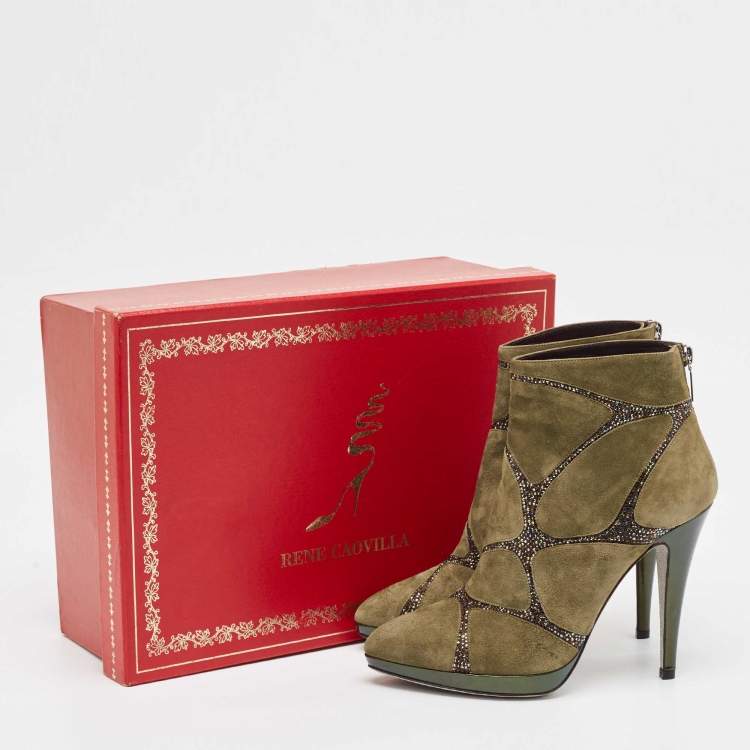 Pre Owned René Caovilla Green Suede Ankle Length Boots Size 39