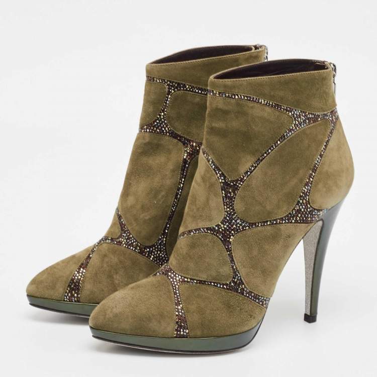 Pre Owned René Caovilla Green Suede Ankle Length Boots Size 39