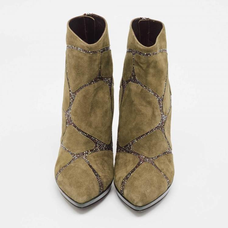 Pre Owned René Caovilla Green Suede Ankle Length Boots Size 39