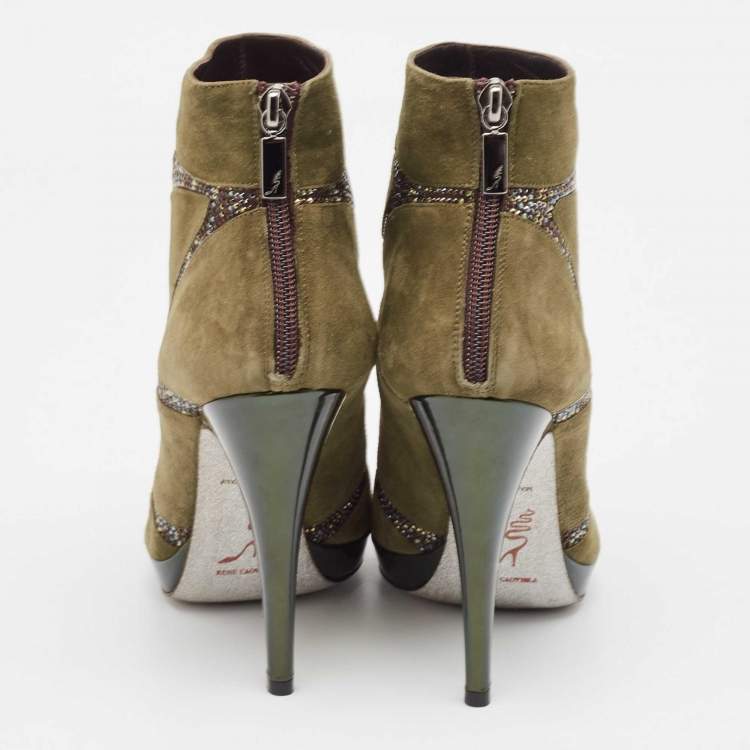 Pre Owned René Caovilla Green Suede Ankle Length Boots Size 39