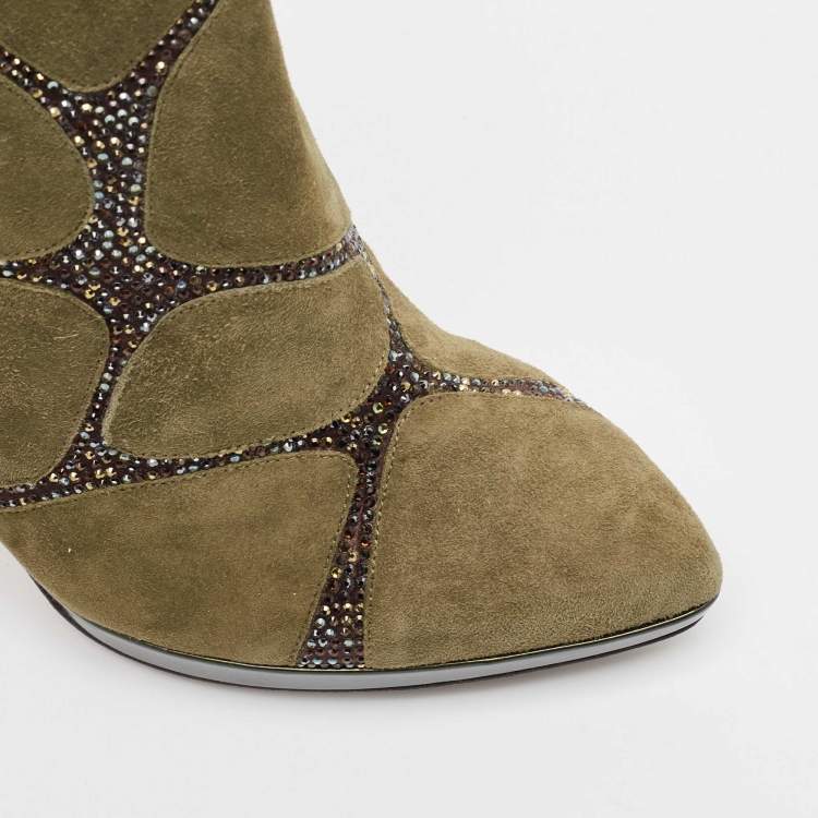 Pre Owned René Caovilla Green Suede Ankle Length Boots Size 39