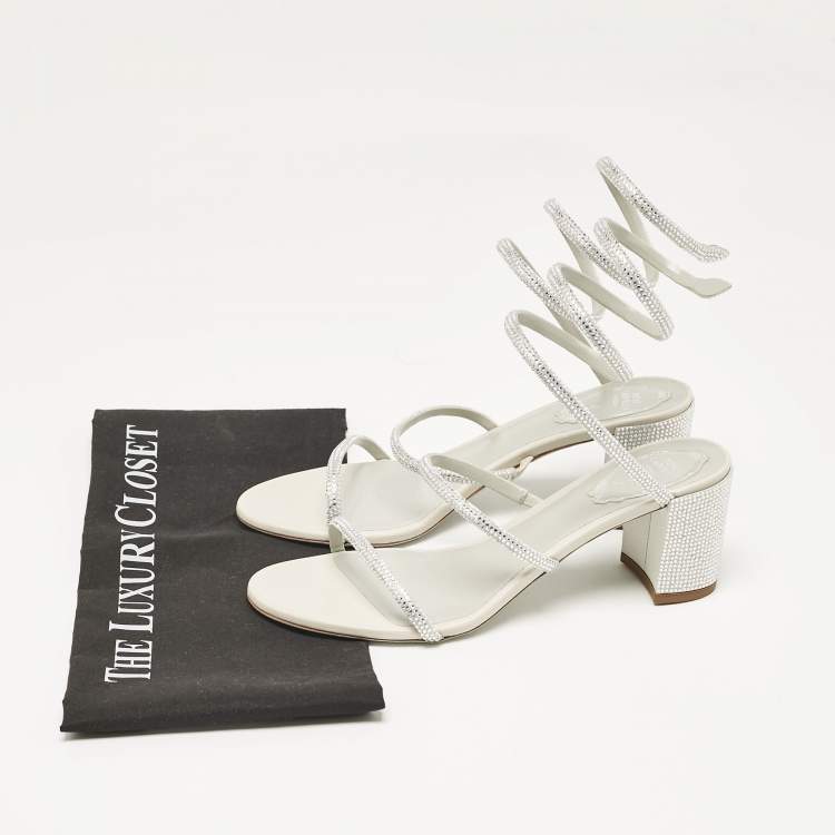 Pre Owned René Caovilla Silver Crystal Embellished Satin Cleo Sandals Size 39