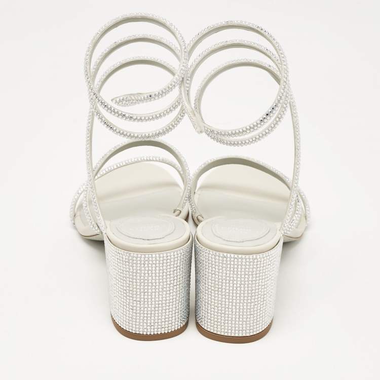 Pre Owned René Caovilla Silver Crystal Embellished Satin Cleo Sandals Size 39