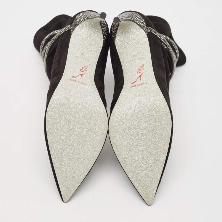Pre Owned René Caovilla Black Suede Cleo Booties Size 40