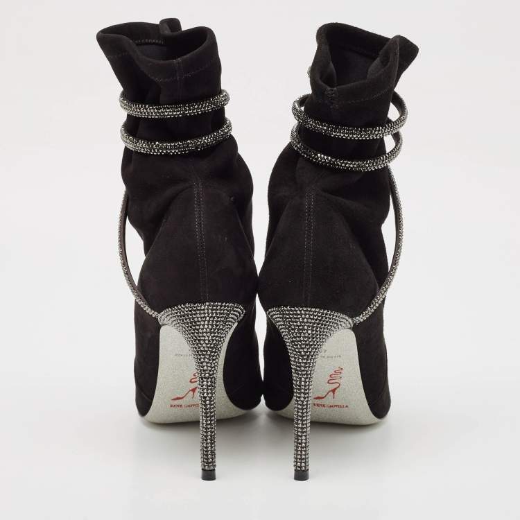 Pre Owned René Caovilla Black Suede Cleo Booties Size 40