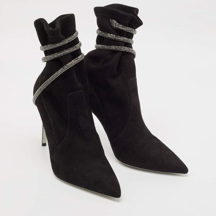Pre Owned René Caovilla Black Suede Cleo Booties Size 40