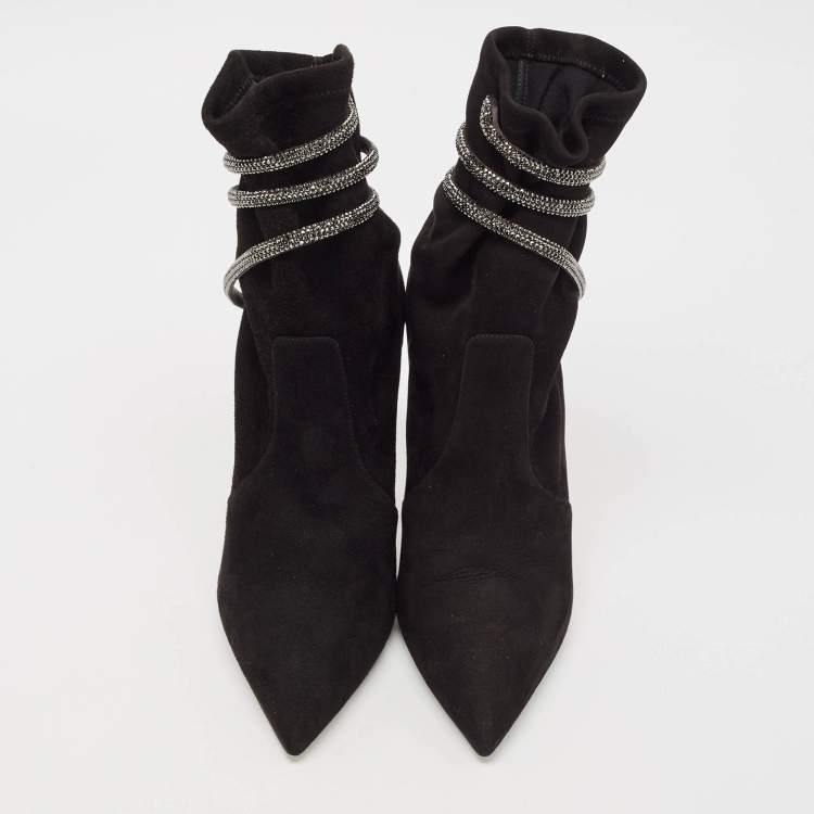 Pre Owned René Caovilla Black Suede Cleo Booties Size 40
