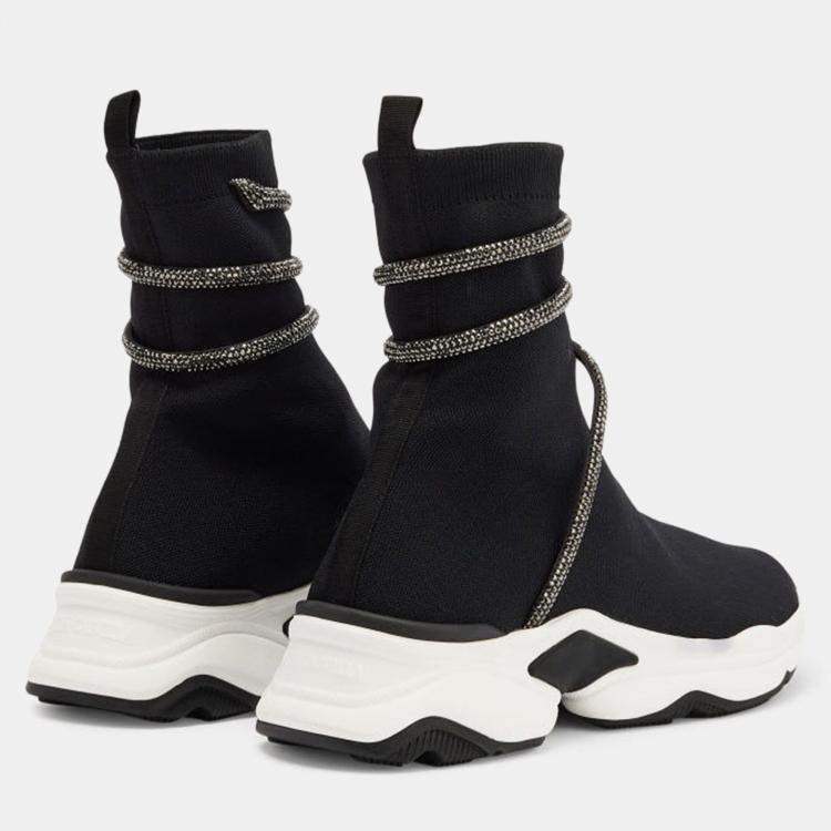 مملوكة مسبقًا Rene Caovilla Cleo Black Knit Sock Sneakers