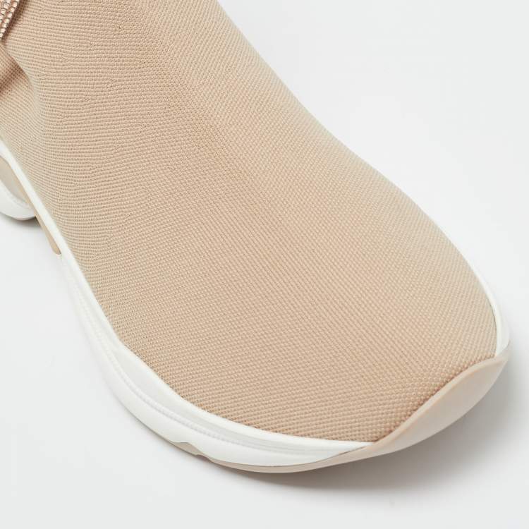 Pre Owned René Caovilla Cleo Size 40 Beige Knit Fabric Slip On Running Sneakers