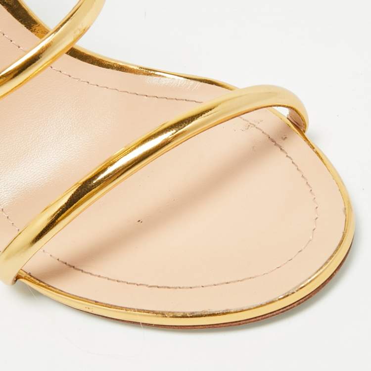 Pre Owned René Caovilla Cleo Size 37 Gold Foil Leather Ankle Wrap Sandals