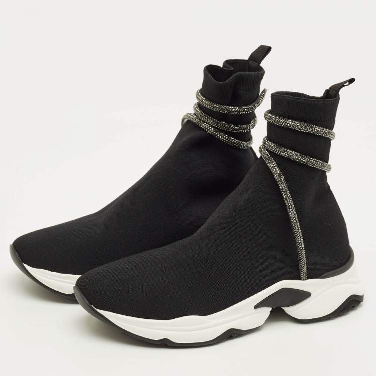 Pre Owned René Caovilla Cleo Running Size 42 Black Knit Fabric High Top Sneakers