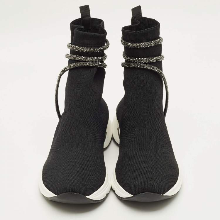 Pre Owned René Caovilla Cleo Running Size 42 Black Knit Fabric High Top Sneakers