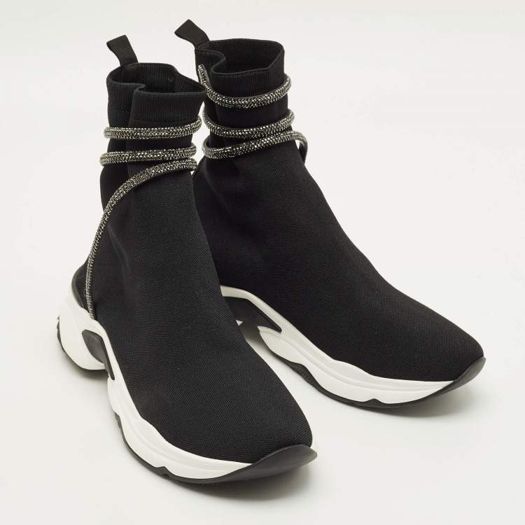 Pre Owned René Caovilla Cleo Running Size 42 Black Knit Fabric High Top Sneakers