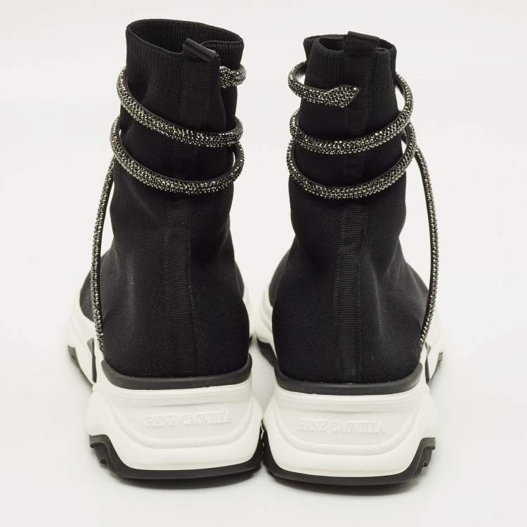 Pre Owned René Caovilla Cleo Running Size 42 Black Knit Fabric High Top Sneakers