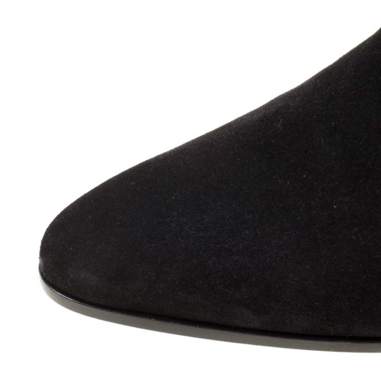 Pre Owned René Caovilla Black Suede Crystal Embellished Pointed Toe Ankle Boots Size 40
