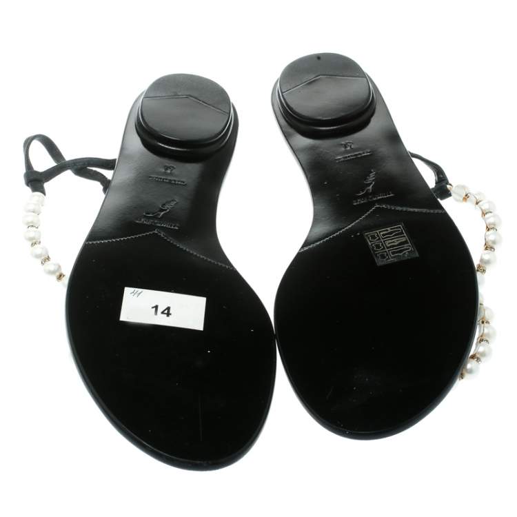 Pre Owned René Caovilla Faux Pearl Embellished Flat Thong Sandals Size 41