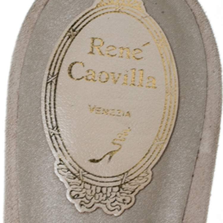 Pre Owned  René Caovilla Cream Cystal Embellished Satin Flat Slides Size 41