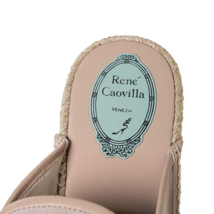 Pre Owned Rene Caovilla Beige Embroidered Suede And Crystal Embellished Espadrille Flats Size 38